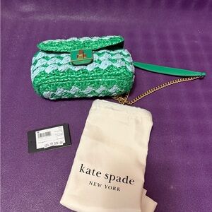 Kate Spade Green and White Woven Bag